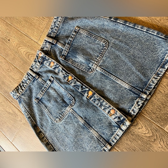 Noisy May Denim Mini Skirt XL Button Front Blue Jean Skirt High Rise Pockets - Picture 3 of 5
